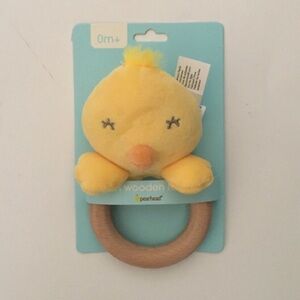 NEW Pearhead Wooden Teether Plush Yellow Baby Chick